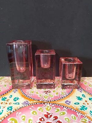 Buy Set Of Three Jewel Glass Candle Holders - Pink Tone • 16.99£