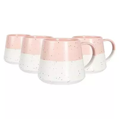 Buy 4x Dipped Flecked Stoneware Belly Mugs Rustic Tea Cups Set 370ml Dusty Pink • 15£