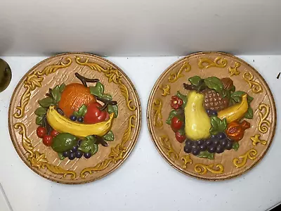 Buy Vintage Hand Painted Art Pottery Decorative Fruit Wall Hanging Plate Mold Set/2 • 19.25£