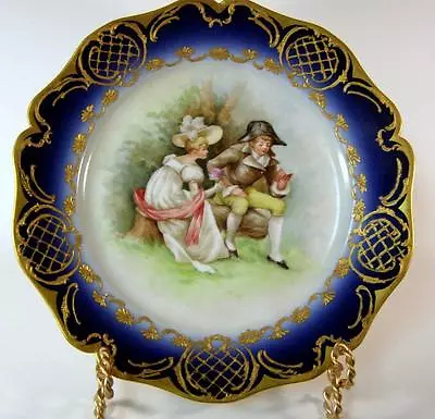 Buy Antique Guerin Limoges Hand Painted Romantic Couple Cobalt & Gilt Cabinet Plate • 379.48£
