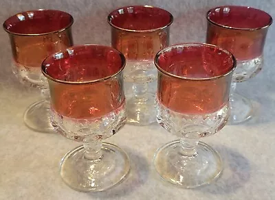 Buy Vintage Cordial Ruby Red Thumbprint Glass Goblets Good Condition • 18.02£