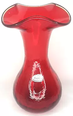 Buy Rainbow Glass Vase Red Crackle Glass Original Sticker Mid Century Modern Decor • 17.07£
