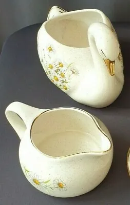 Buy Kernewek Pottery Collection Beige Daisy Pattern Swan, And Jug • 20£