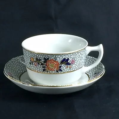 Buy Mason's  Ashworth  Ironstone Cup And Saucer Floral Dk Blue Pebble On White • 8.99£