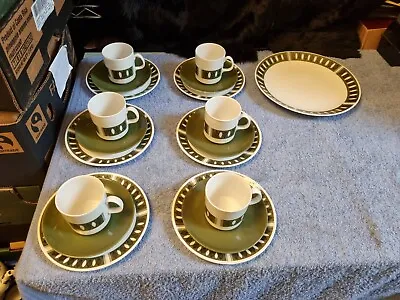 Buy Johnson Brothers Snowflake 1960s? 6 X Trios + Cake Plate- White & Green • 29.99£