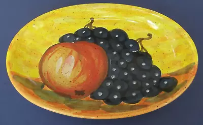 Buy 10-3/8  Hand Painted Pep Bizzarrie Italy Decorative Oval Bowl - Apple & Grapes • 13.27£