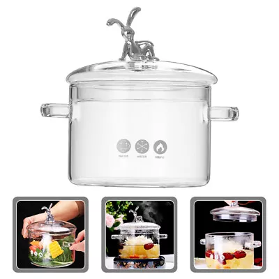 Buy 1500ml Glass Stew Pot With Cover - Vintage Double-handle Cookware • 25.58£