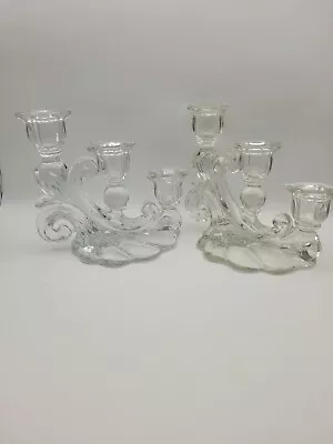 Buy Vintage Pair Cambridge  Caprice Triple Candelabras Clear Glass Candle Holders • 25.43£
