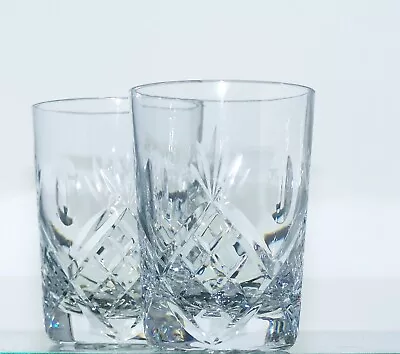 Buy Pair BRIERLEY Lead Crystal ELIZABETH Cut Glass Smaller Whisky Tumblers - 8.5cm • 10£