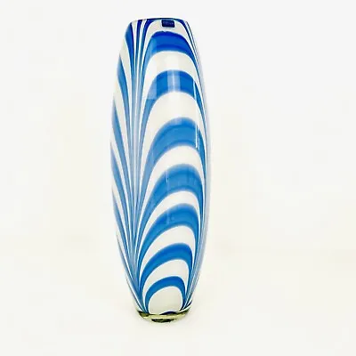 Buy Caithness Glass Floor Vase Large Tall 18” 46cms Blue White Candy Swirls  • 49.99£