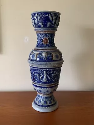 Buy Antique 1800s Westerwald German Salt-Glaze Stoneware Large Cobalt Vase 33.5cm • 150£
