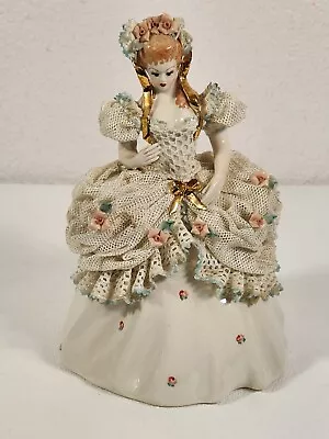 Buy Dresden Porcelain Lace Dress Cinderella Ball Figure W/ Defect Fast Shipping • 37£