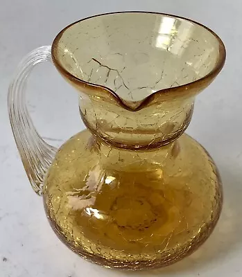 Buy Vintage Hand Blown Crackle Amber Glass Pitcher Creamer • 9.60£