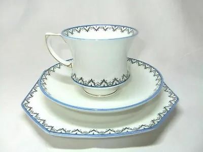 Buy Paragon Star Trio Tea Cup Saucer Side Plate Blue Black Lancaster Art Deco China • 14.99£