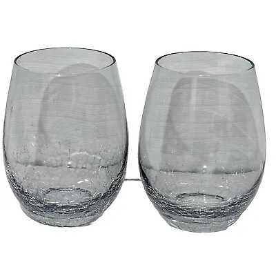 Buy Pier 1 Crackle Mist Blue Stemless Wine Glasses 4.75” Drinkware Light Blue Grey • 33.05£