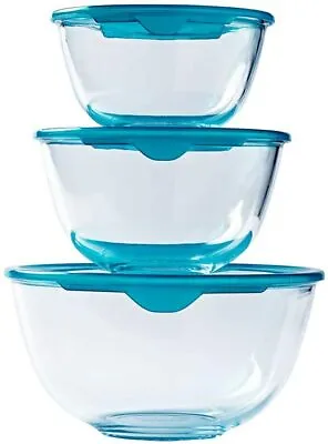 Buy Pyrex Mixing Bowl Set With Lids 05L / 1L / 2L Litre Glass Set Of 3 Cook & Store  • 19.95£