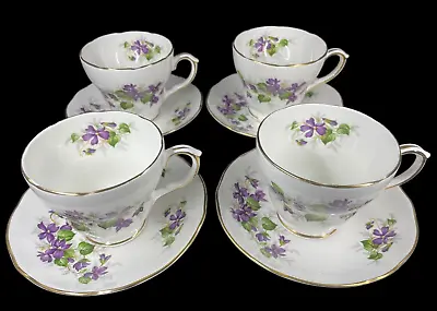 Buy 4 FOUR DUCHESS Bone China VIOLETS 921 Tea Cups And Saucers GRADE A • 24.95£