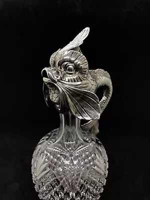 Buy Antique 19th C Sterling Solid Silver Cut Glass Crystal Jug Decanter Dolphin Fish • 5,500£