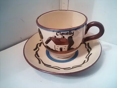 Buy Clovelly Watcombe Pottery TORQUAY Cup & Saucer Cottage And Motto 7 Cm Vintage • 7£