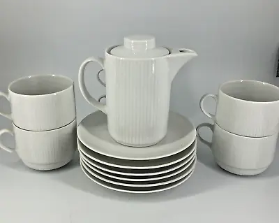 Buy Wunsiedel Bavarian Porcelain Teapot Tea Cups Saucers Ribbed White Set 13 • 23.68£