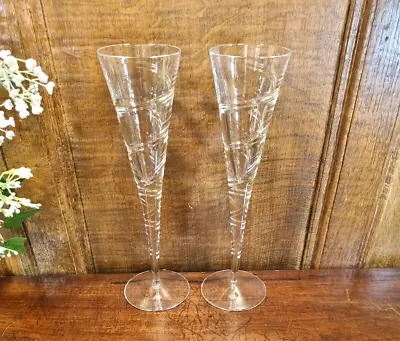 Buy EXC. Top Quality CRYSTAL SET 2  SPIRAL  CUT Tall CHAMPAGNE GLASSES/FLUTES - 27cm • 37.95£