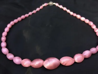 Buy Stunningvictorian To Art Deco Vintage Hand Rolled Pink Satin Glass Bead Necklace • 28.50£