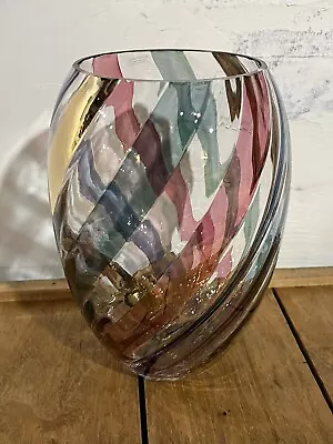 Buy Vintage Bohemian Crystal Vase Multi Colored Swirl Stripe Czechoslovakia 12” • 19.25£