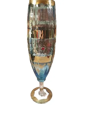 Buy Murano Italian Hand Blown Venetian Blue Glass Vase 17 High 24K Gold Paint Rare! • 80.75£