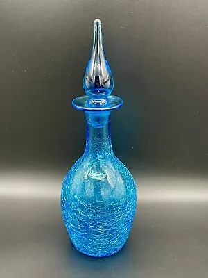 Buy Vintage Rainbow Kanawha Crackle Glass Azure Blue Decanter Bottle Flame Stopper • 84.10£