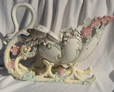 Buy Antique XXL Art Nouveau Sleight Swan Porcelain Faience Vase Jardiniere Eichwald • 1,422.30£