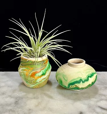 Buy Vintage Nemadji Pottery Hand Made Native Clay Swirl Bud Vases Set 2 USA • 19.84£