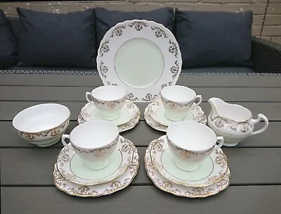 Buy Vintage Royal Vale Bone China Pale Pastel Green Tea Set Cups Saucers Cake Plate • 60£