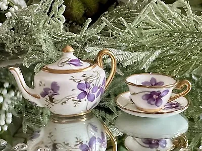 Buy Hammersley Victorian Violets Miniature Teapot And Mini Teacup & Saucer PERFECT! • 55£