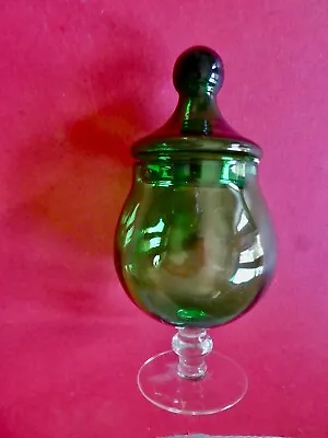 Buy Vintage Green Glass: Pot With Lid – Very Pretty!   Excellent Condition! • 16£