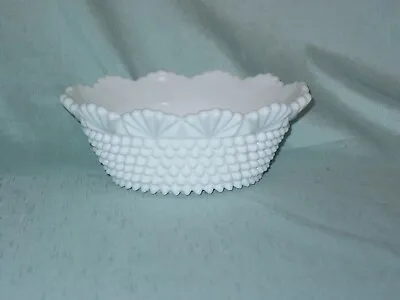 Buy Vintage White Milk Glass Hobnail Serving Bowl With Scallop Edge • 12.48£