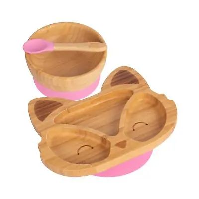 Buy 3pc Tiny Dining Pink Fox Bamboo Baby Feeding Set Kids Plate Bowl Spoon • 22£