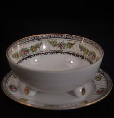 Buy Nippon Mayonnaise Bowl 3 Footed W/Underplate Gold Maruki Mark Floral 1912-1918 • 41.28£