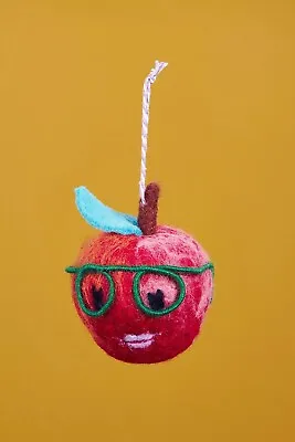 Buy Anthropologie Felted Wool Apple Wearing Glasses Christmas Decoration. • 7.99£