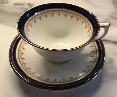 Buy Aynsley Leighton Cobalt Cup & Saucer - Footed - Bone China • 11.99£