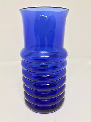 Buy Hooped Ribbed Glass Vase Blue Cobalt Scandinavian Style 5.5  • 19.98£