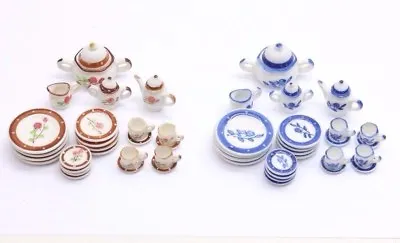 Buy NEW Dolls House Miniatures 24pc China Crockery Dinner Service Set Brown Or Blue  • 6.99£