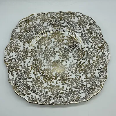 Buy Royal Vale Bone China Gold & White Floral Leaf Patterned Cake Plate • 9.99£