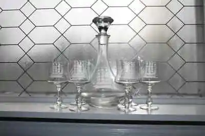 Buy Vintage Etched Crystal Ships Decanter And Glasses • 49.95£