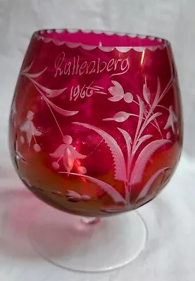 Buy Vintage Rattenberg Kunstglaser 1966 Crystal Cranberry Brandy Glass 4 1/4  • 8£