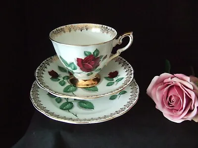 Buy Bone China Royal Standard Red Velvet  Trio Tea Cup Saucer Plate Red Roses • 4.49£