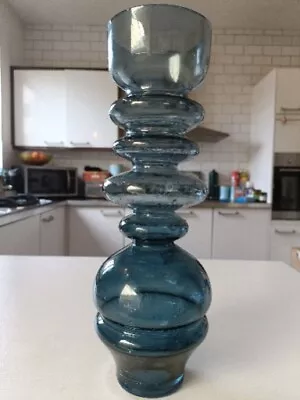 Buy Scandinavian Style Glass Vase Blue 13.5  High Hooped  • 9.95£