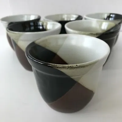 Buy Set Of 6 Vintage Pottery Craft USA Stoneware Cup Black Brown Cream Glazed • 55.62£