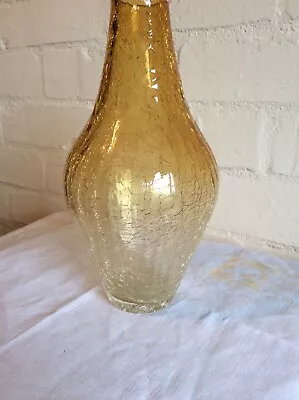 Buy Yellow Vintage Crackle Glass Vase 8.3/4 H X 4 Wide Inches • 63£