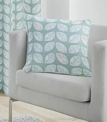 Buy Duck Egg Blue Cushion Cover Skandi Leaf Pattern Print Delft Design Piped Edging • 6.99£