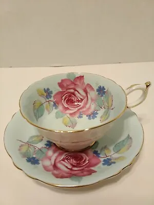 Buy RARE Paragon H.M. The Queen & Queen Mary Teacup & Saucer Light Blue W/Rose CG • 81.20£